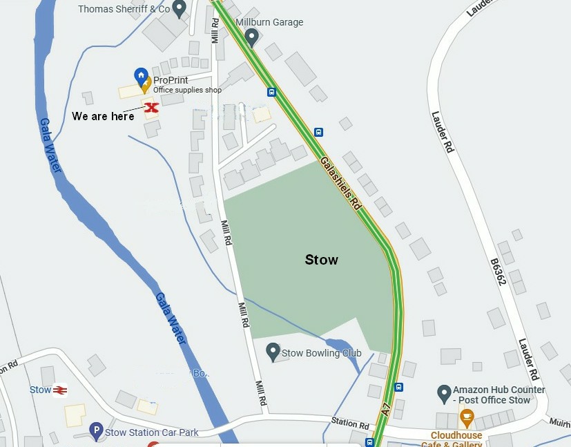 Location Map for Brydon West / InkMan & InkTec-UK.com showing where our premises are in Stow Galashiels